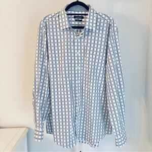 Bugatchi Classic Fit Men’s White & Black Windowpane Plaid Cotton Shirt, 2X